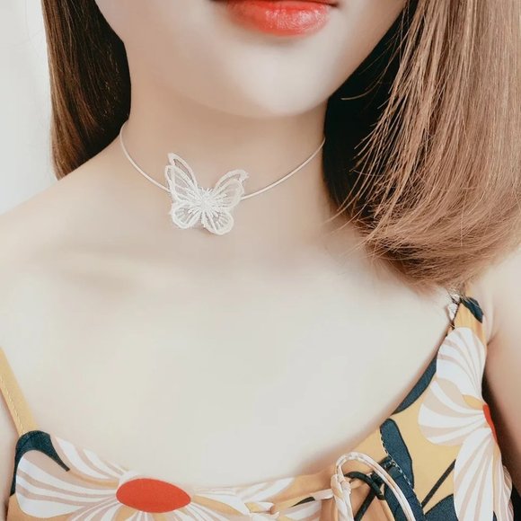 Black or White Butterfly Choker Necklace - Picture 5 of 14